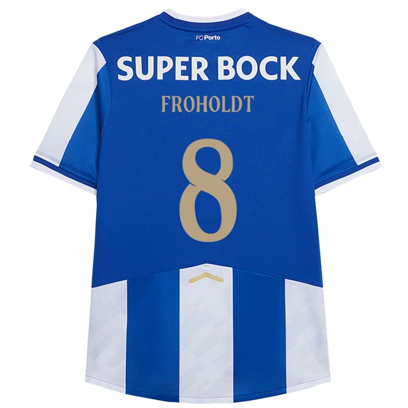 Danxen Bambino Maglia Victor Froholdt #8 Blu Bianco Kit Gara Home 2025/26 Maglietta