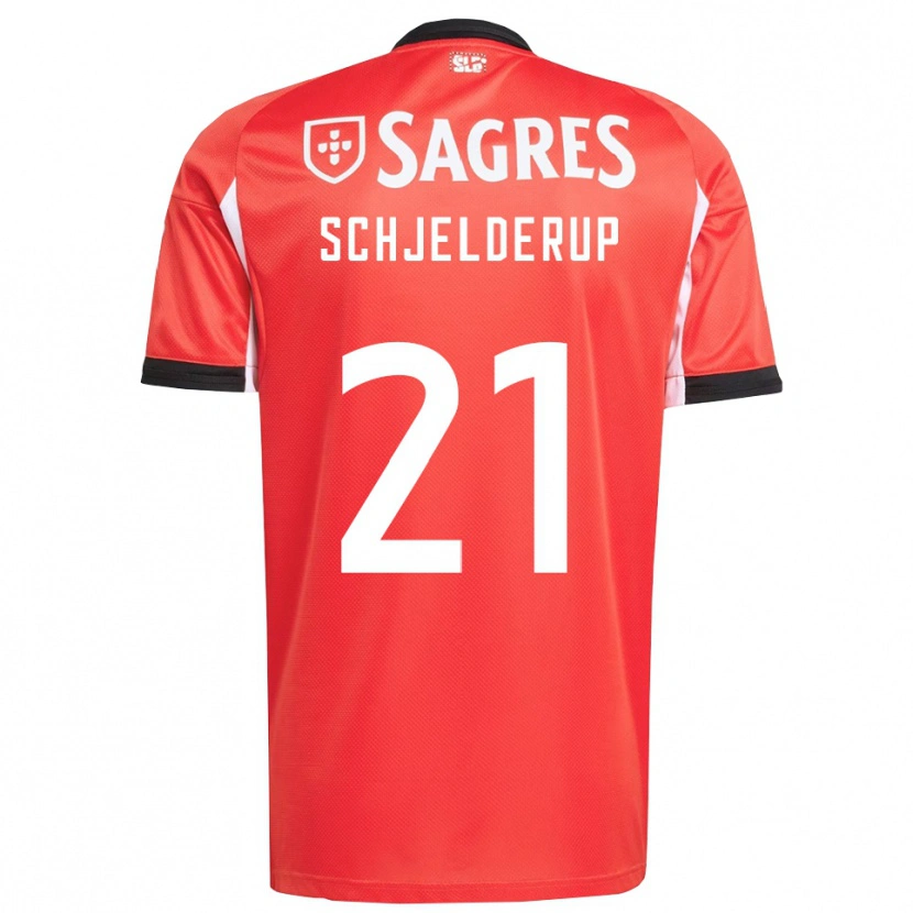 Danxen Bambino Maglia Andreas Schjelderup #21 Rosso Bianco Kit Gara Home 2025/26 Maglietta