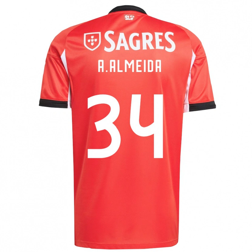 Danxen Bambino Maglia Andre Almeida #34 Rosso Bianco Kit Gara Home 2025/26 Maglietta