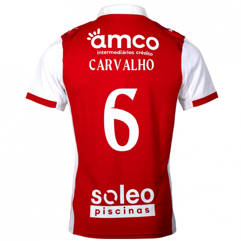 Danxen Bambino Maglia Vítor Carvalho #6 Rosso Bianco Kit Gara Home 2025/26 Maglietta