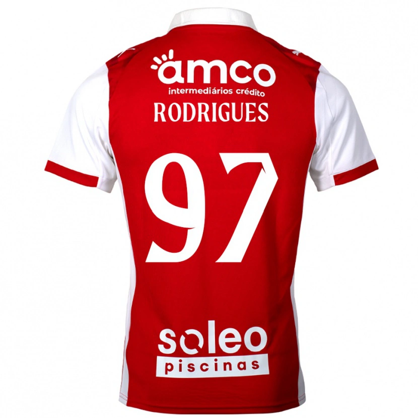 Danxen Bambino Maglia Dinis Rodrigues #97 Rosso Bianco Kit Gara Home 2025/26 Maglietta