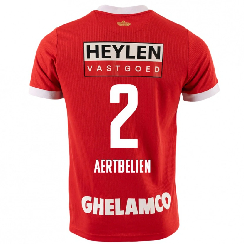 Danxen Bambino Maglia Lukas Aertbeliën #2 Rosso Bianco Kit Gara Home 2025/26 Maglietta