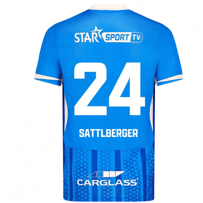 Danxen Bambino Maglia Nikolas Sattlberger #24 Blu Bianco Kit Gara Home 2025/26 Maglietta