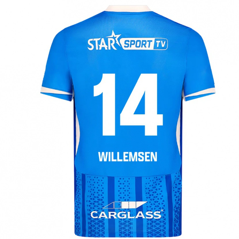 Danxen Bambino Maglia Wout Willemsen #14 Blu Bianco Kit Gara Home 2025/26 Maglietta