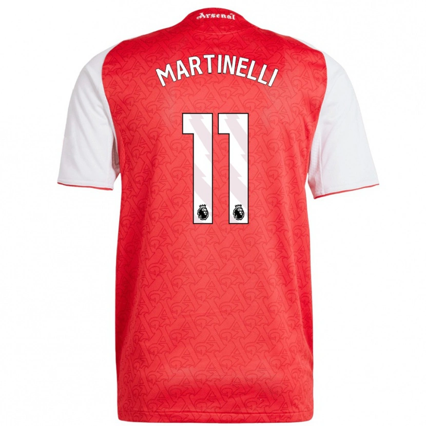 Danxen Bambino Maglia Gabriel Martinelli #11 Rosso Bianco Kit Gara Home 2025/26 Maglietta