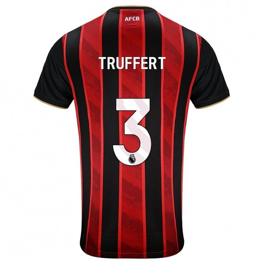 Danxen Bambino Maglia Adrien Truffert #3 Rosso Nero Kit Gara Home 2025/26 Maglietta