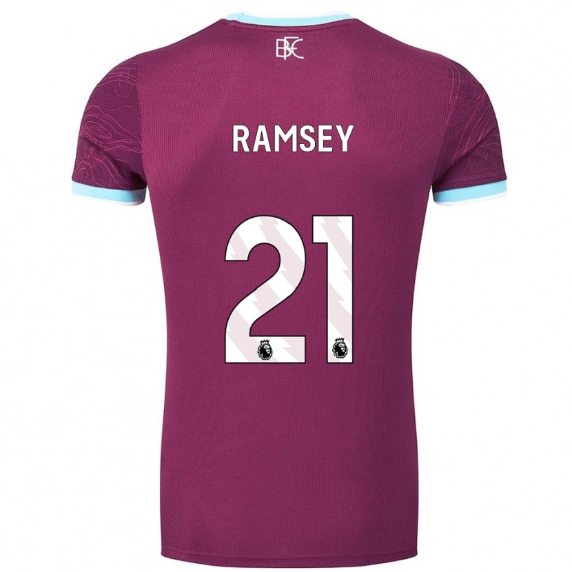 Danxen Bambino Maglia Aaron Ramsey #21 Borgogna Azzurro Kit Gara Home 2025/26 Maglietta