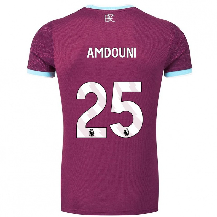 Danxen Bambino Maglia Zeki Amdouni #25 Borgogna Azzurro Kit Gara Home 2025/26 Maglietta