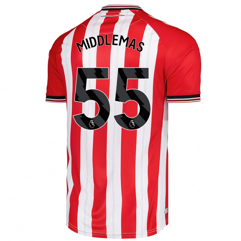 Danxen Bambino Maglia Ben Middlemas #55 Rosso Bianco Kit Gara Home 2025/26 Maglietta