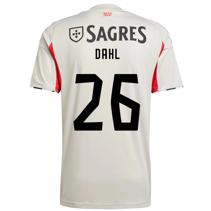 Danxen Bambino Maglia Samuel Dahl #26 Bianco Sporco Rosso Kit Gara Away 2025/26 Maglietta