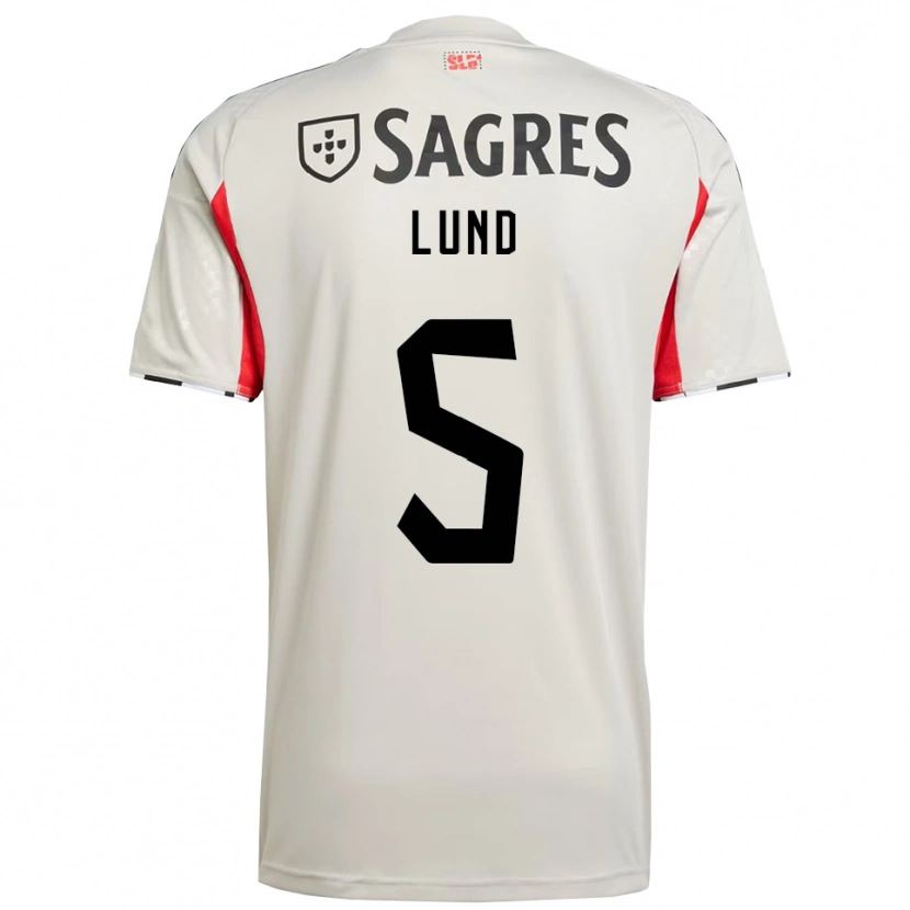 Danxen Bambino Maglia Marit Lund #5 Bianco Sporco Rosso Kit Gara Away 2025/26 Maglietta