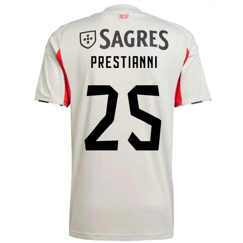 Danxen Bambino Maglia Gianluca Prestianni #25 Bianco Sporco Rosso Kit Gara Away 2025/26 Maglietta