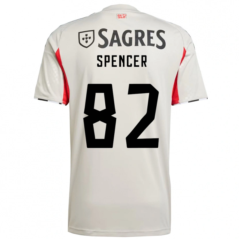 Danxen Bambino Maglia Diogo Spencer #82 Bianco Sporco Rosso Kit Gara Away 2025/26 Maglietta
