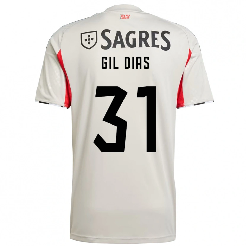 Danxen Bambino Maglia Gil Dias #31 Bianco Sporco Rosso Kit Gara Away 2025/26 Maglietta