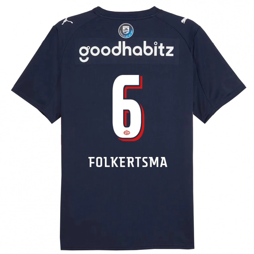 Danxen Bambino Maglia Sisca Folkertsma #6 Navy Bianco Kit Gara Away 2025/26 Maglietta