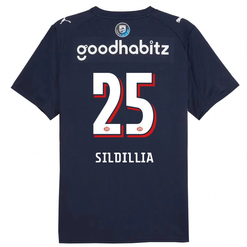 Danxen Bambino Maglia Kiliann Sildillia #25 Navy Bianco Kit Gara Away 2025/26 Maglietta