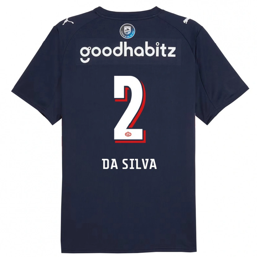 Danxen Bambino Maglia Aston Da Silva #2 Navy Bianco Kit Gara Away 2025/26 Maglietta