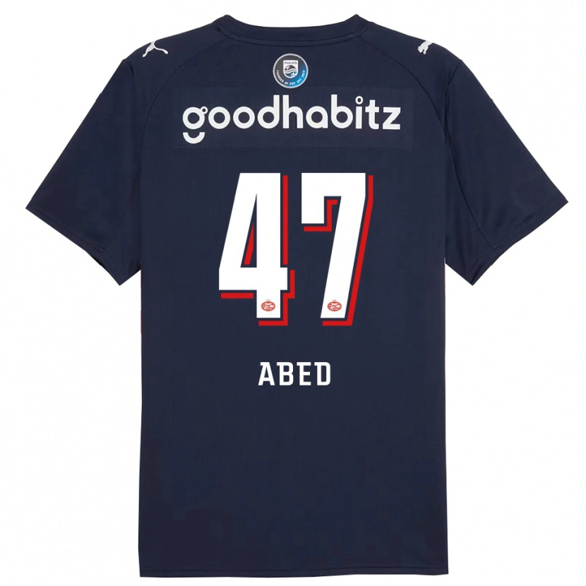 Danxen Bambino Maglia Tai Abed #47 Navy Bianco Kit Gara Away 2025/26 Maglietta