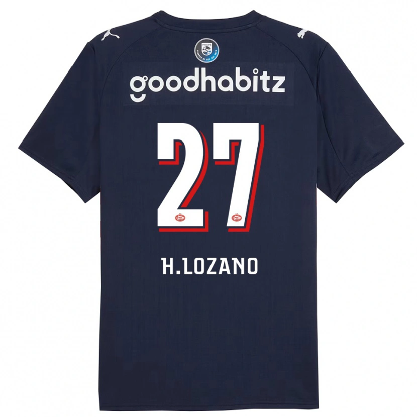 Danxen Bambino Maglia Hirving Lozano #27 Navy Bianco Kit Gara Away 2025/26 Maglietta