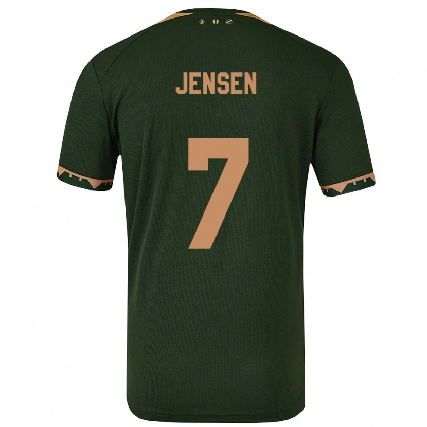 Danxen Bambino Maglia Victor Jensen #7 Verde Oro Kit Gara Away 2025/26 Maglietta