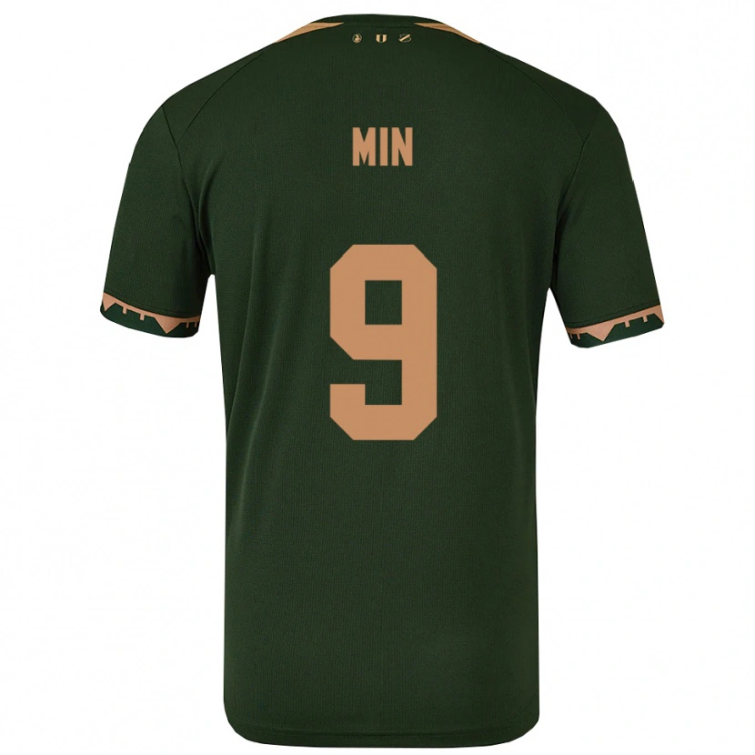 Danxen Bambino Maglia David Min #9 Verde Oro Kit Gara Away 2025/26 Maglietta