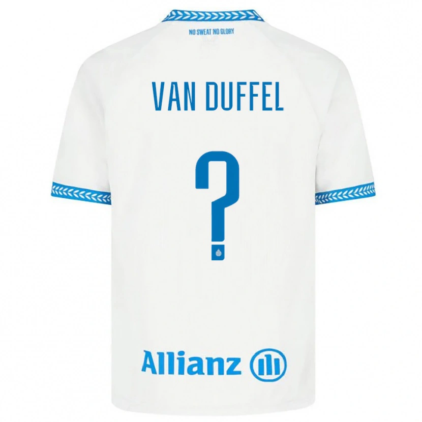 Danxen Bambino Maglia Céderick Van Duffel #0 Blu Bianco Kit Gara Away 2025/26 Maglietta