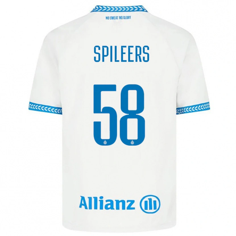Danxen Bambino Maglia Jorne Spileers #58 Blu Bianco Kit Gara Away 2025/26 Maglietta