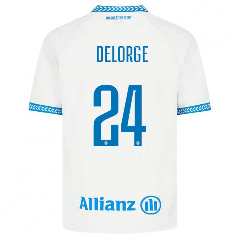 Danxen Bambino Maglia Lucas Delorge #24 Blu Bianco Kit Gara Away 2025/26 Maglietta