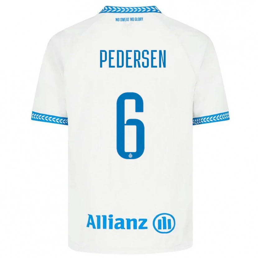 Danxen Bambino Maglia Lara Pedersen #6 Blu Bianco Kit Gara Away 2025/26 Maglietta