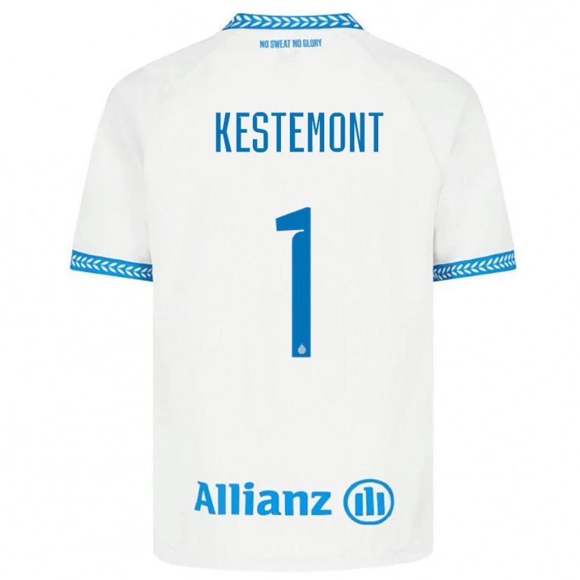 Danxen Bambino Maglia Thibeau Kestemont #1 Blu Bianco Kit Gara Away 2025/26 Maglietta