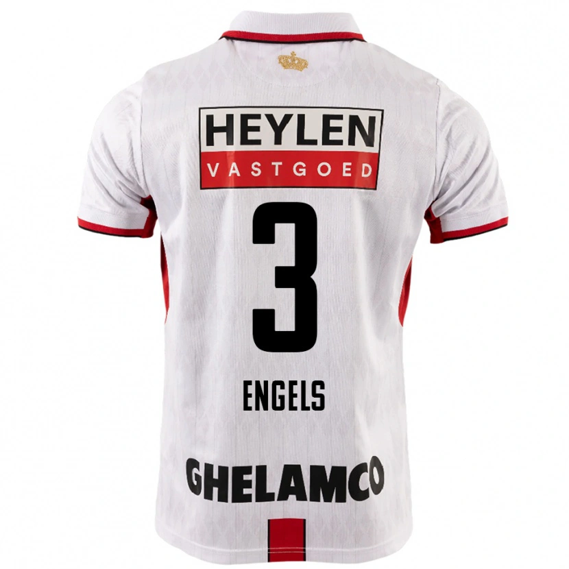 Danxen Bambino Maglia Björn Engels #3 Bianco Rosso Kit Gara Away 2025/26 Maglietta