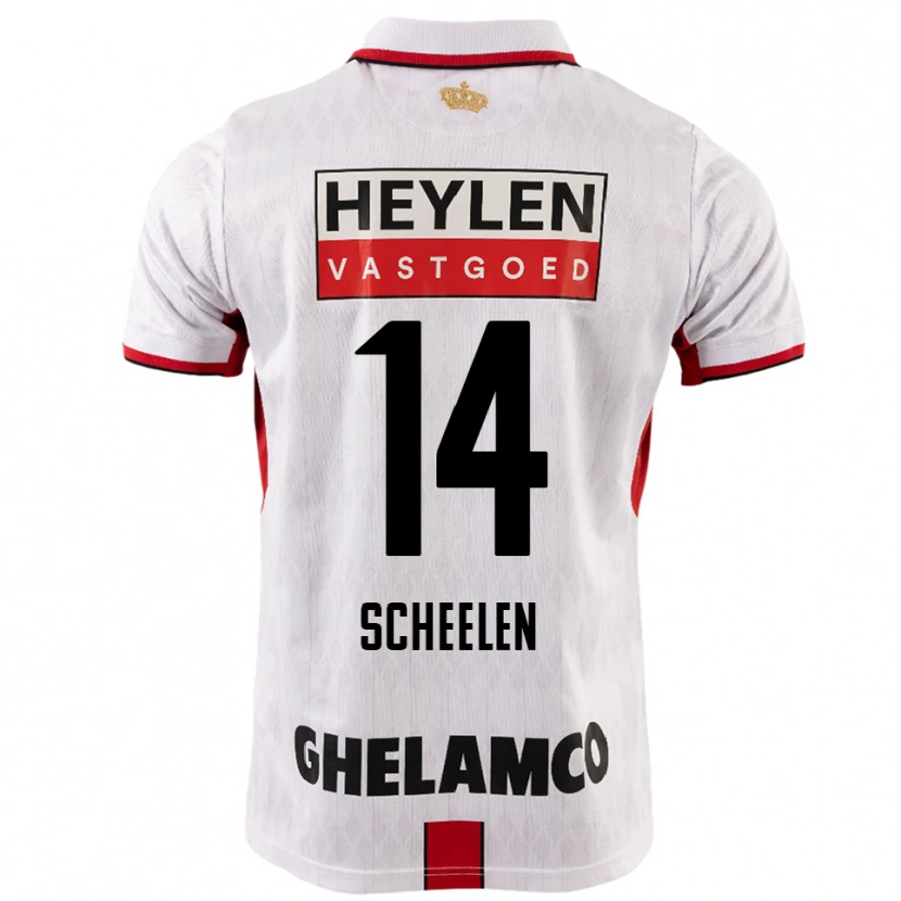 Danxen Bambino Maglia Thijme Scheelen #14 Bianco Rosso Kit Gara Away 2025/26 Maglietta