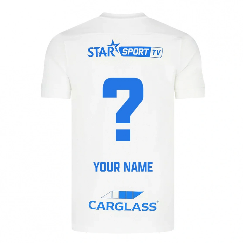 Danxen Bambino Maglia Il Tuo Nome #0 Bianco Blu Kit Gara Away 2025/26 Maglietta