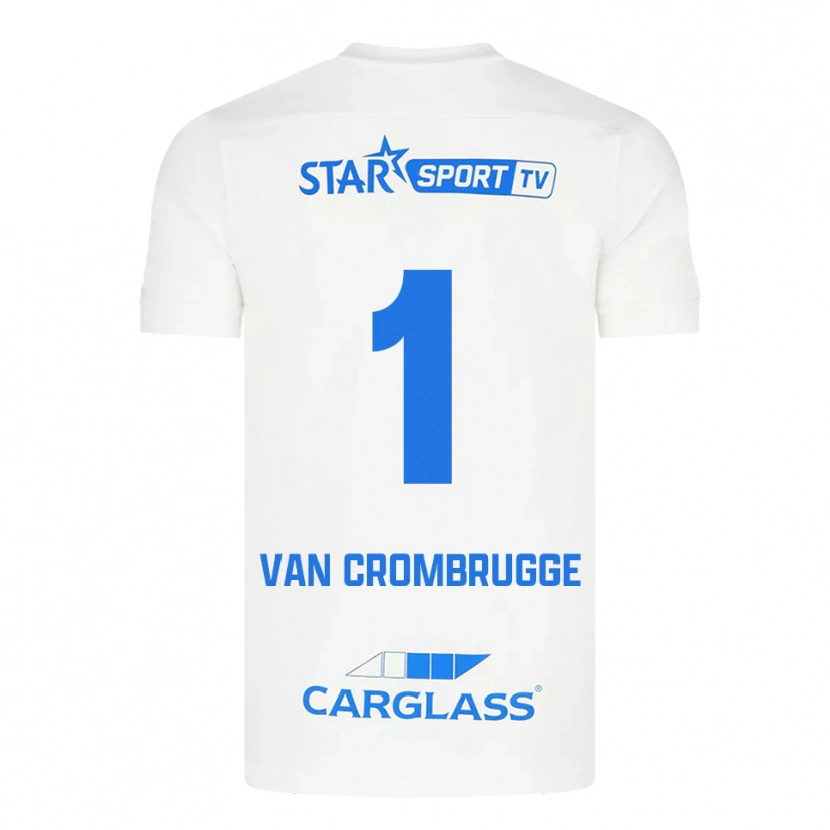 Danxen Bambino Maglia Hendrik Van Crombrugge #1 Bianco Blu Kit Gara Away 2025/26 Maglietta