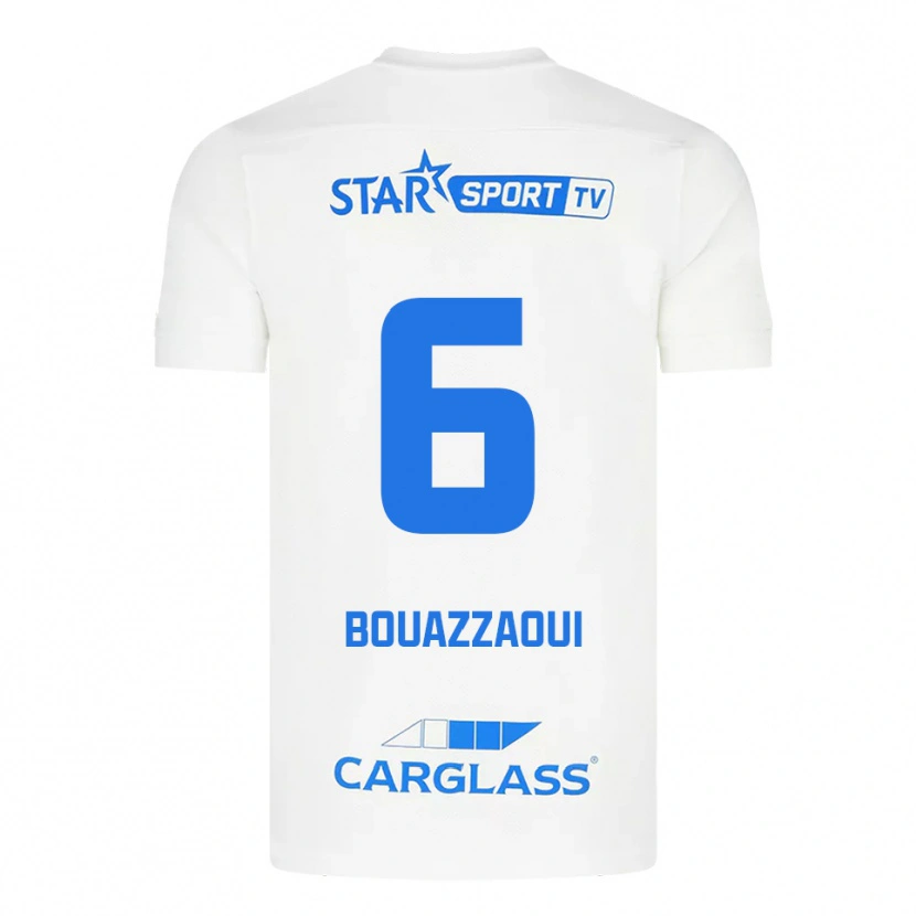 Danxen Bambino Maglia Ilyas Bouazzaoui #6 Bianco Blu Kit Gara Away 2025/26 Maglietta