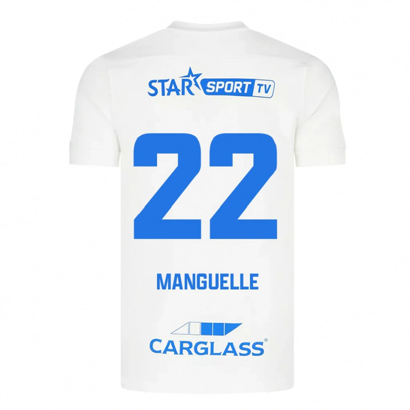 Danxen Bambino Maglia Brad Manguelle #22 Bianco Blu Kit Gara Away 2025/26 Maglietta