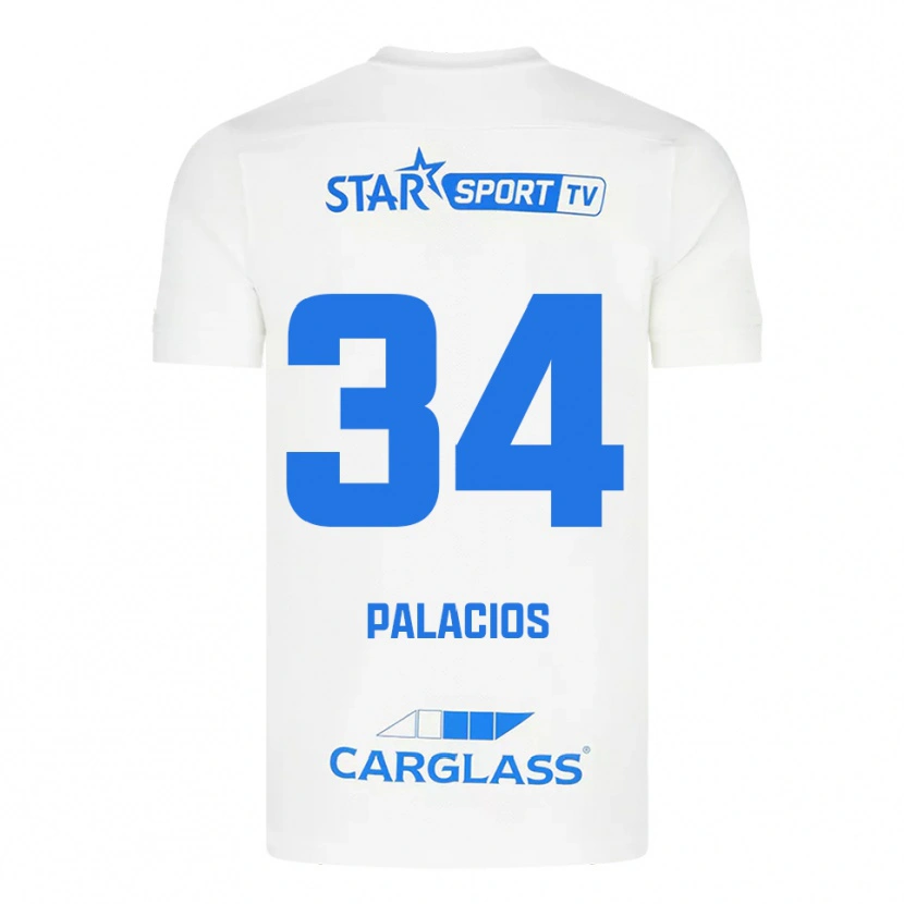 Danxen Bambino Maglia Adrián Palacios #34 Bianco Blu Kit Gara Away 2025/26 Maglietta