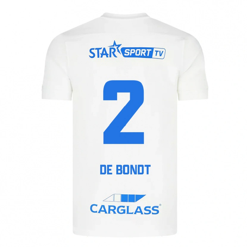 Danxen Bambino Maglia Marith De Bondt #2 Bianco Blu Kit Gara Away 2025/26 Maglietta