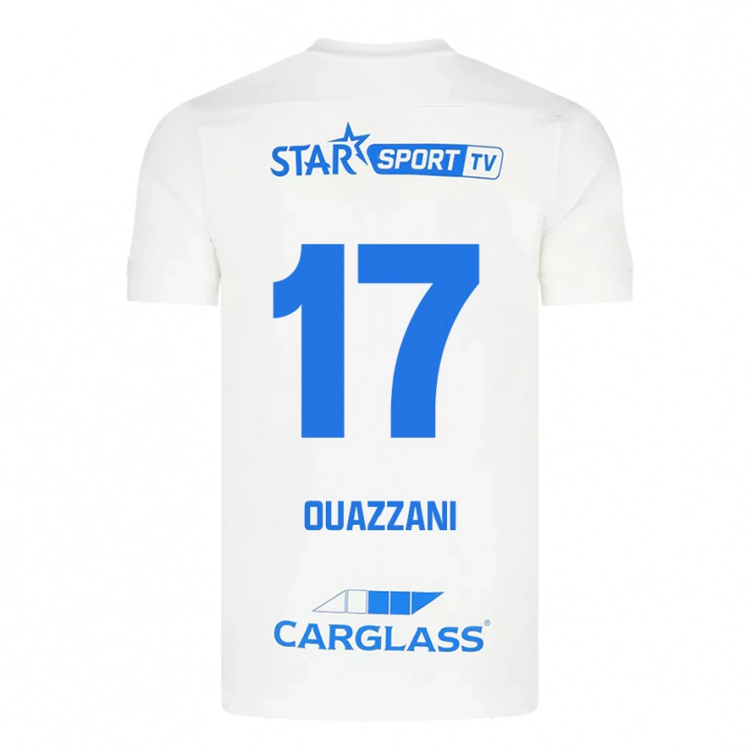 Danxen Bambino Maglia Fady Ouazzani #17 Bianco Blu Kit Gara Away 2025/26 Maglietta
