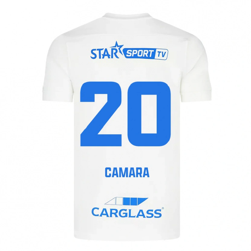 Danxen Bambino Maglia Ali Camara #20 Bianco Blu Kit Gara Away 2025/26 Maglietta