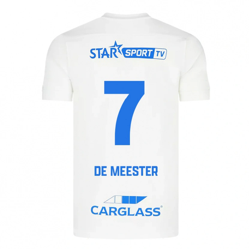 Danxen Bambino Maglia Thirsa De Meester #7 Bianco Blu Kit Gara Away 2025/26 Maglietta