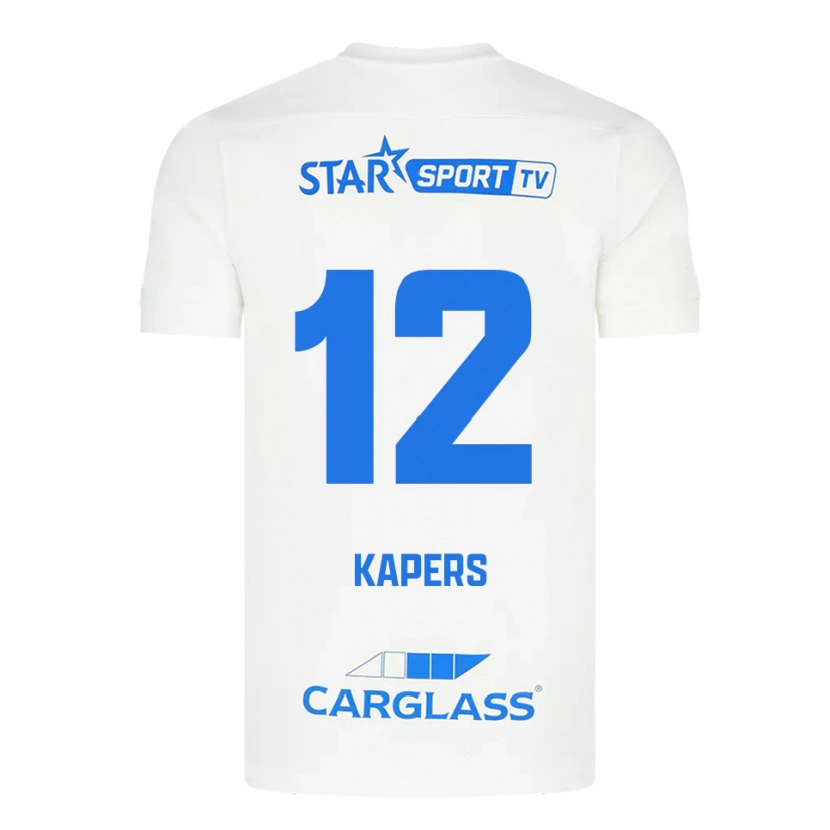 Danxen Bambino Maglia Wout Kapers #12 Bianco Blu Kit Gara Away 2025/26 Maglietta