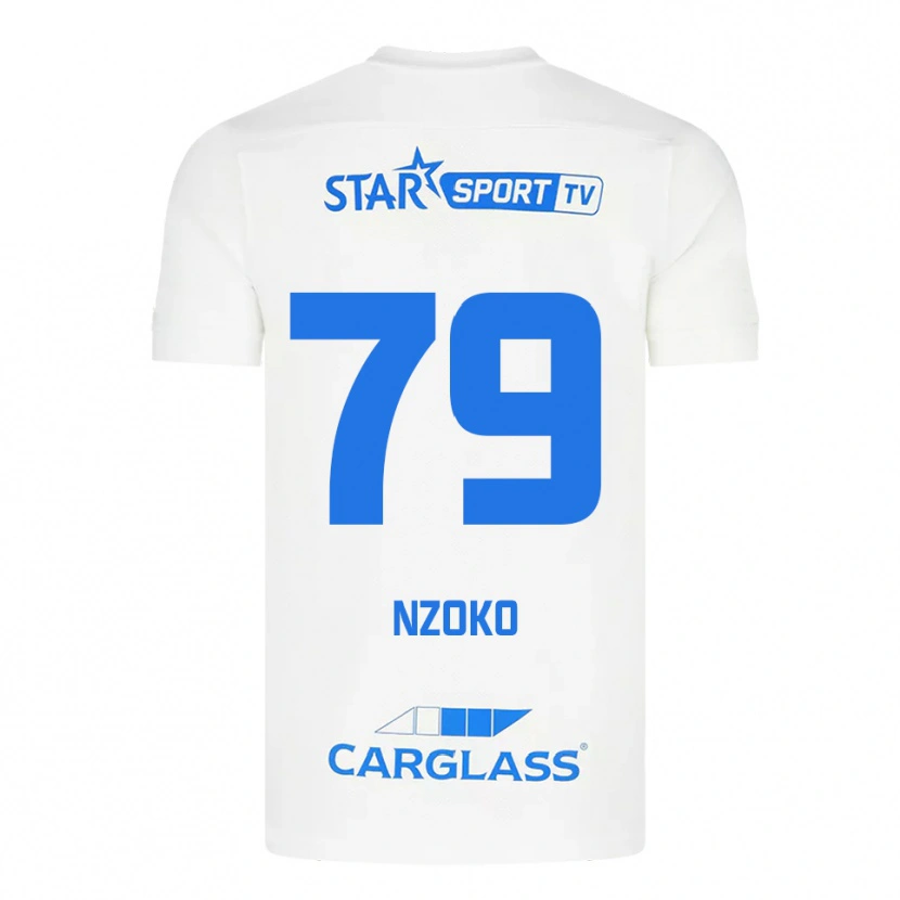 Danxen Bambino Maglia Djoully Nzoko #79 Bianco Blu Kit Gara Away 2025/26 Maglietta
