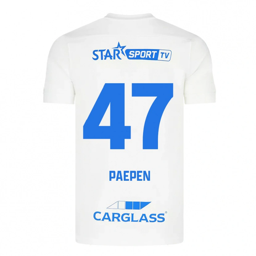 Danxen Bambino Maglia Sam Paepen #47 Bianco Blu Kit Gara Away 2025/26 Maglietta