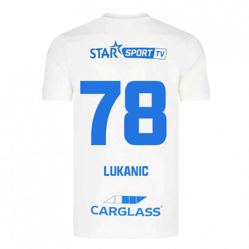 Danxen Bambino Maglia Luka Lukanic #78 Bianco Blu Kit Gara Away 2025/26 Maglietta