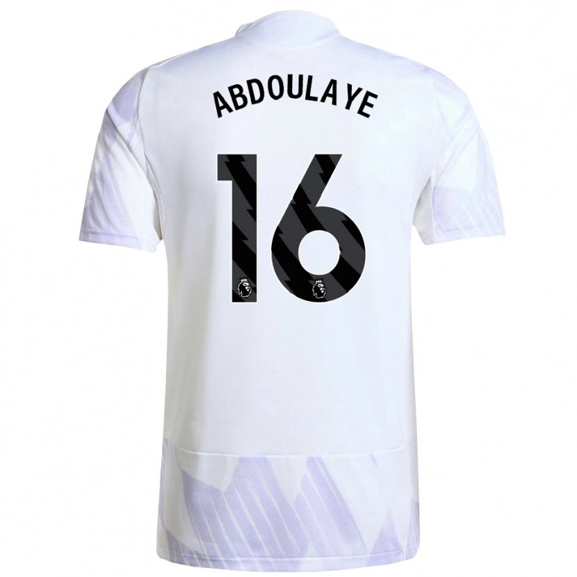 Danxen Bambino Maglia Douka Abdoulaye #16 Bianco Viola Viola Kit Gara Away 2025/26 Maglietta