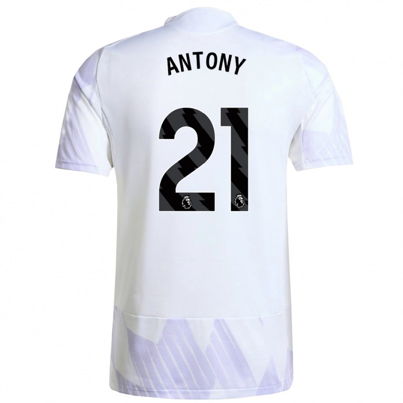 Danxen Bambino Maglia Antony #21 Bianco Viola Viola Kit Gara Away 2025/26 Maglietta