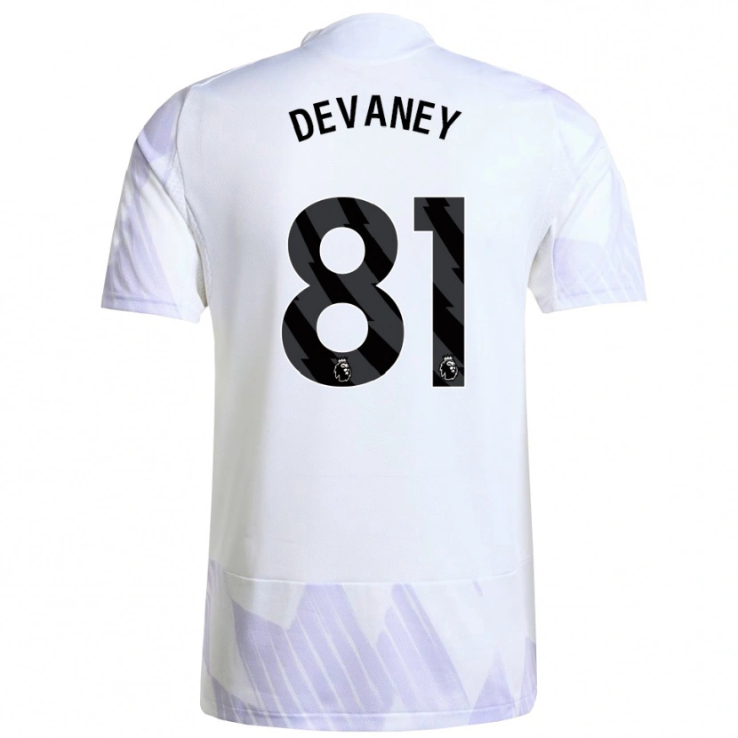 Danxen Bambino Maglia Jacob Devaney #81 Bianco Viola Viola Kit Gara Away 2025/26 Maglietta