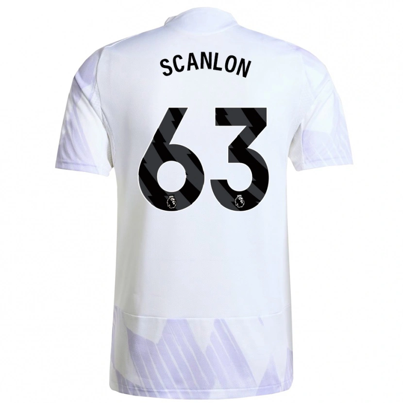 Danxen Bambino Maglia James Scanlon #63 Bianco Viola Viola Kit Gara Away 2025/26 Maglietta