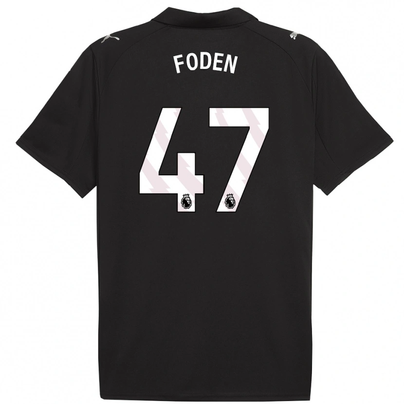 Danxen Bambino Maglia Phil Foden #47 Nero Bianco Kit Gara Away 2025/26 Maglietta